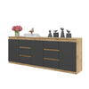 MIKEL - Cassettiera a 6 cassetti e 3 ante - Credenza per camera da letto - Rovere Wotan / Antracite H75cm W200cm P35cm