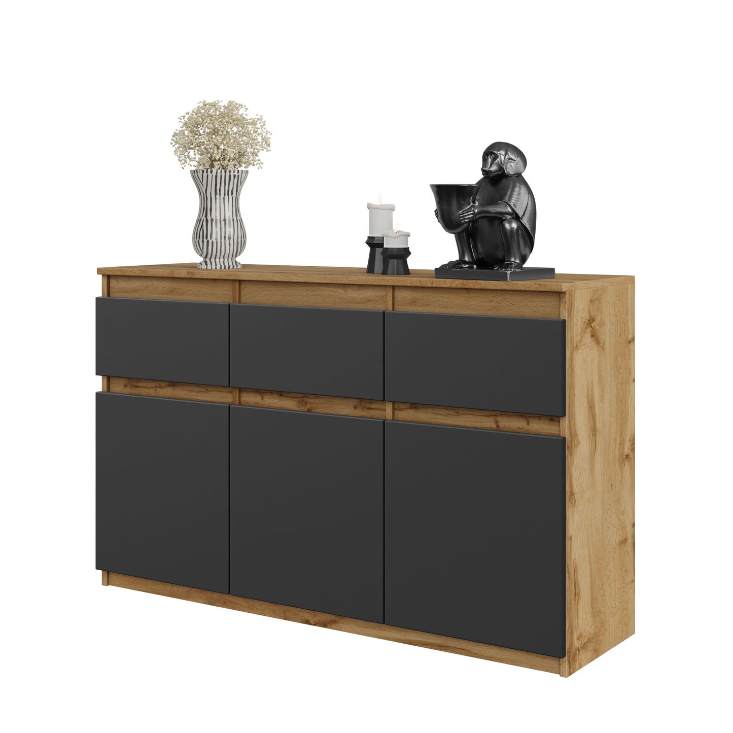 NOAH - Cassettiera a 3 cassetti e 3 ante - Credenza per camera da letto - Quercia Wotan / Antracite