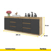 MIKEL - Cassettiera a 6 cassetti e 3 ante - Credenza per camera da letto - Rovere Wotan / Antracite H75cm W200cm P35cm