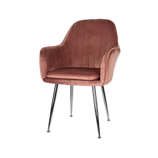 AMEDEO - Sedia da pranzo/ufficio in velluto trapuntato con gambe cromate argento - Rosa Scuro