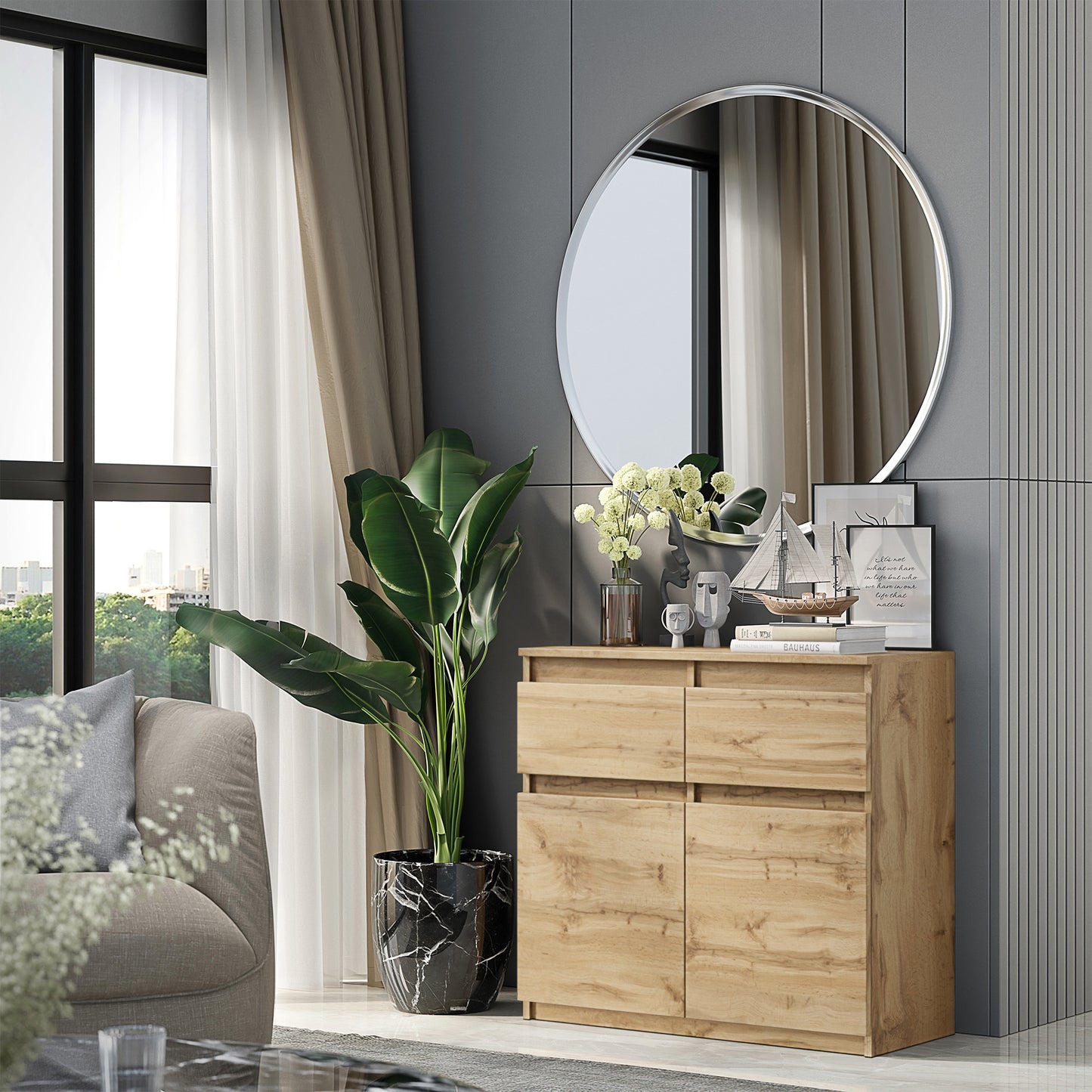 NOAH - Cassettone con 2 cassetti e 2 ante - Credenza per camera da letto - Quercia Wotan