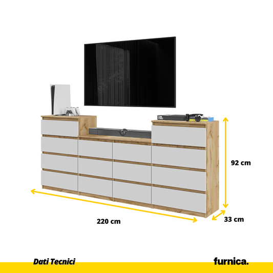 GABRIEL - Cassettiera a 14 cassetti (4+6+4) - Credenza per camera da letto - Rovere Wotan / Bianco Opaco