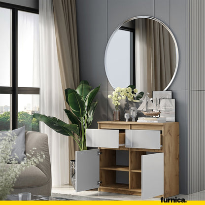 NOAH - Cassettiera con 2 cassetti e 2 ante - Credenza per camera da letto - Quercia Wotan / Bianco Lucido