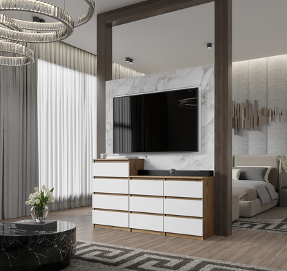GABRIEL - Cassettiera a 10 cassetti (6+4) - H92/70 cm L160 cm P33 cm - Rovere Wotan / Bianco Opaco