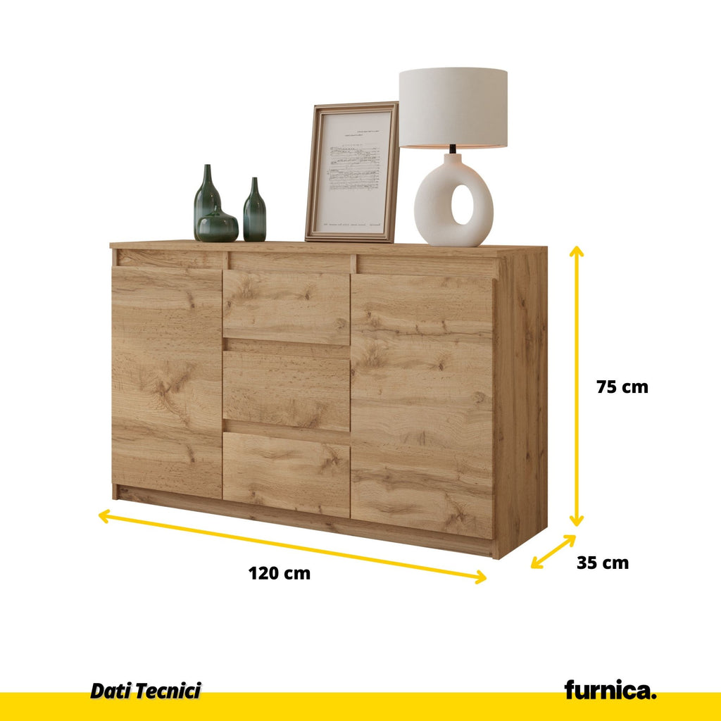 MIKEL - Cassettone con 3 cassetti e 2 ante - Credenza per camera da letto - Quercia Wotan