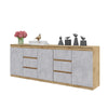 MIKEL - Cassettiera a 6 cassetti e 3 ante - Credenza per camera da letto - Rovere Wotan / Calcestruzzo H75cm L200cm P35cm