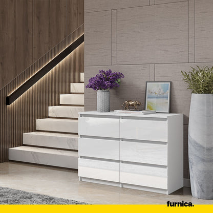 GABRIEL - Cassettiera a 6 cassetti - Credenza per camera da letto - Bianco opaco / Bianco lucido