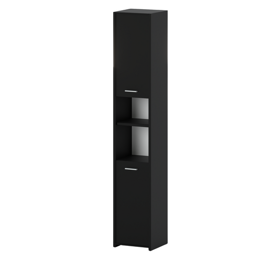 Armadio da bagno EMMA con ante e ripiani - Nero opaco H165cm L30cm P30cm
