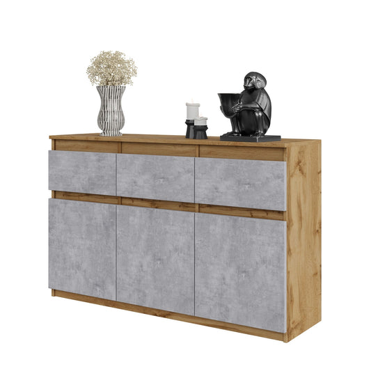 NOAH - Cassettiera a 3 cassetti e 3 ante - Credenza per camera da letto - Quercia Wotan / Calcestruzzo
