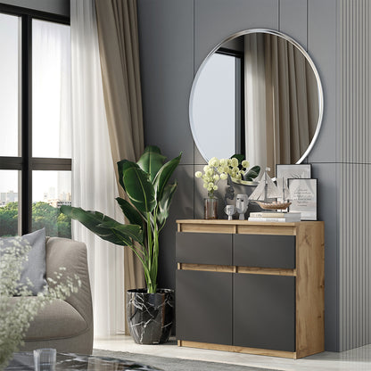NOAH - Cassettone con 2 cassetti e 2 ante - Credenza per camera da letto - Quercia Wotan / Antracite