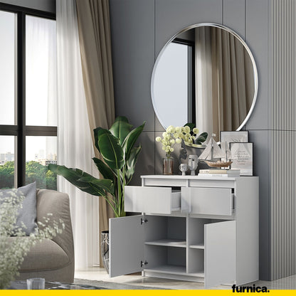 NOAH - Cassettiera con 2 cassetti e 2 ante - Credenza per camera da letto - Bianco Opaco / Bianco Lucido