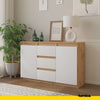 MIKEL - Cassettone con 3 cassetti e 2 ante - Credenza per camera da letto - Quercia Wotan / Bianco Opaco