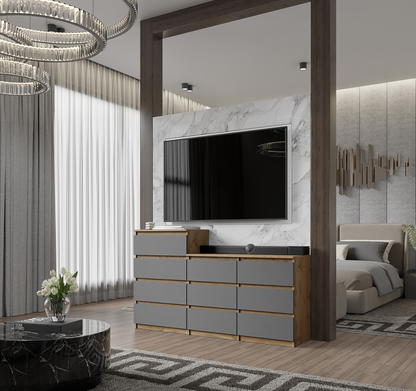 GABRIEL - Cassettiera a 10 cassetti (6+4) - H92/70 cm L160 cm P33 cm - Rovere Wotan / Antracite