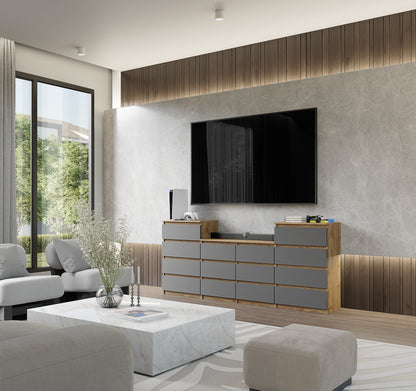 GABRIEL - Cassettiera a 14 cassetti (4+6+4) - Credenza per camera da letto - Rovere Wotan / Antracite