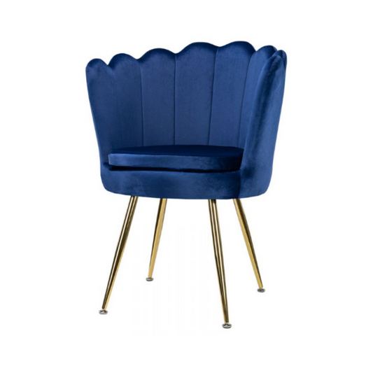 LUIGI - Sedia da pranzo/ufficio in velluto trapuntato con gambe in cromo dorato - Blu scuro