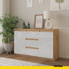 MIKEL - Cassettone con 3 cassetti e 2 ante - Credenza per camera da letto - Quercia Wotan / Bianco Lucido