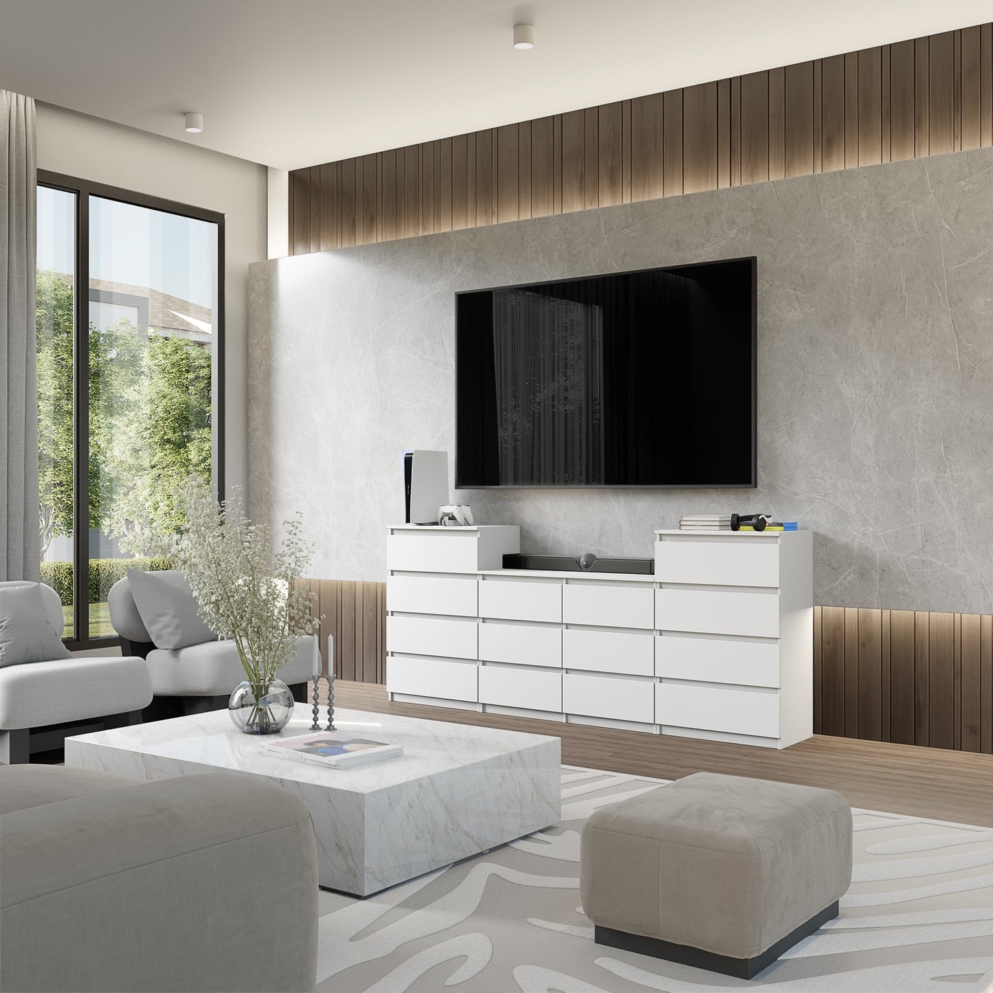 GABRIEL - Cassettiera a 14 cassetti (4+6+4) - Credenza per camera da letto - Bianco opaco