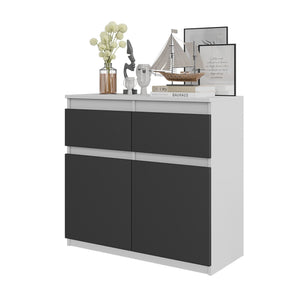 NOAH - Cassettiera con 2 cassetti e 2 ante - Credenza per camera da letto - Bianco Opaco / Antracite