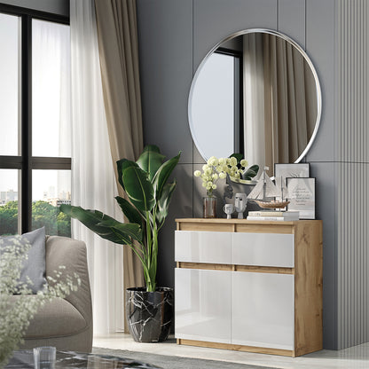NOAH - Cassettiera con 2 cassetti e 2 ante - Credenza per camera da letto - Quercia Wotan / Bianco Lucido