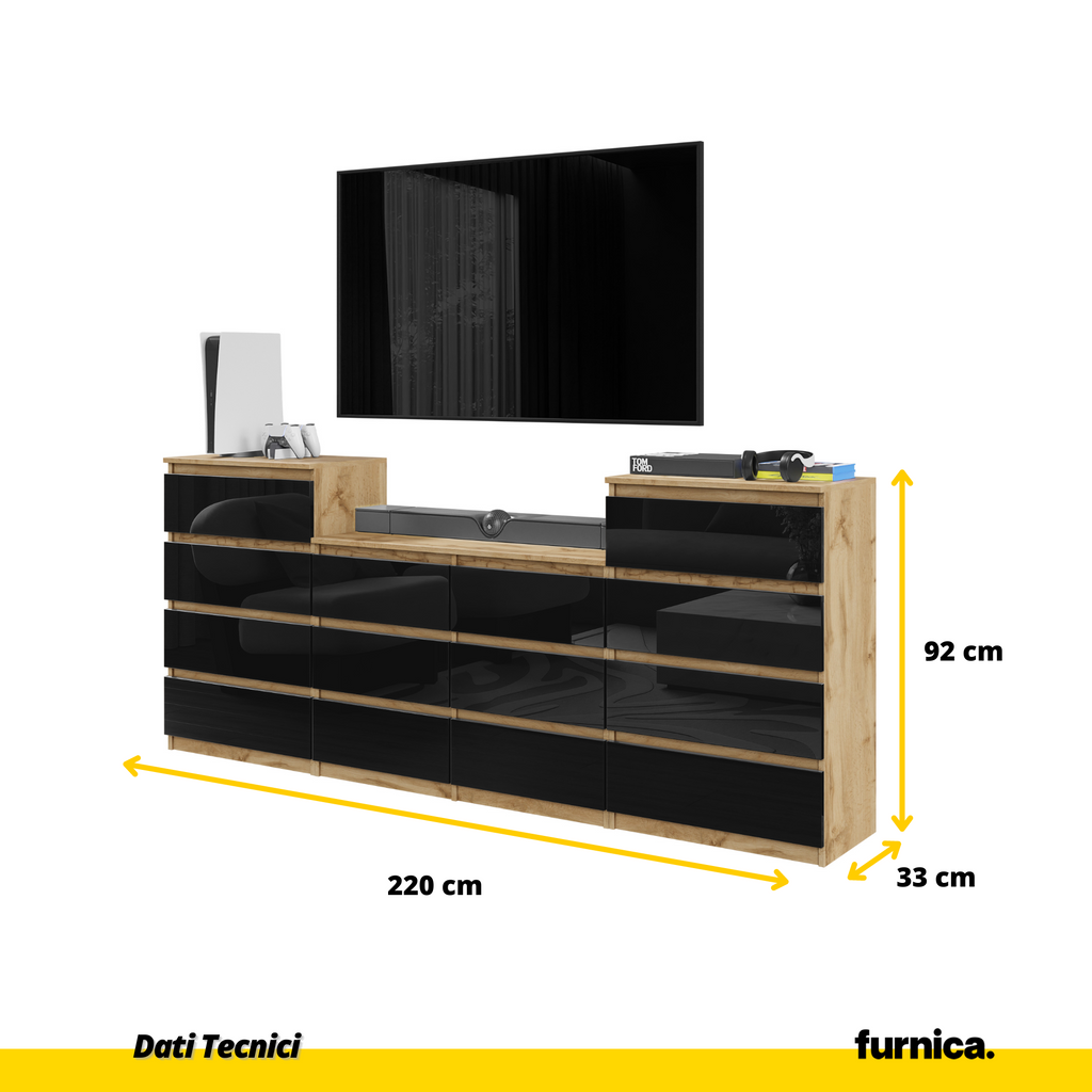 GABRIEL - Cassettiera a 14 cassetti (4+6+4) - Credenza per camera da letto - Rovere Wotan / Nero Lucido