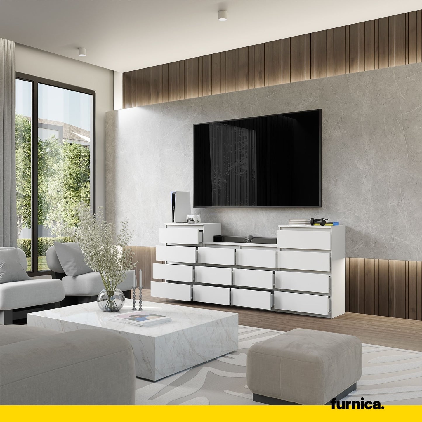 GABRIEL - Cassettiera a 14 cassetti (4+6+4) - Credenza per camera da letto - Bianco opaco