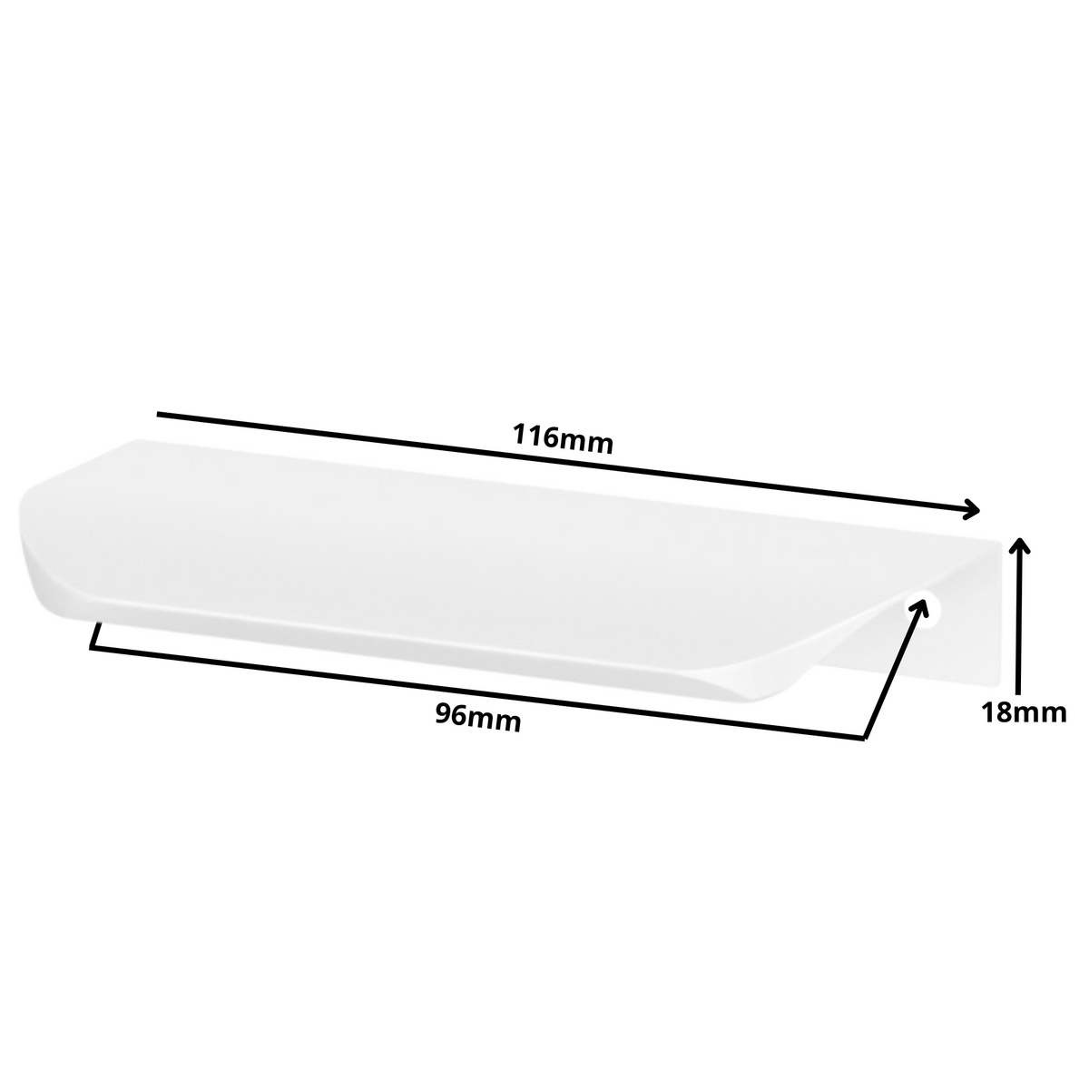 Maniglia per mobili a profilo Edge Grip 96mm (lunghezza totale 116mm) - Bianco