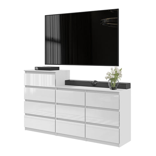 GABRIEL - Cassettiera a 10 cassetti (6+4) - Credenza per camera da letto - Bianco lucido