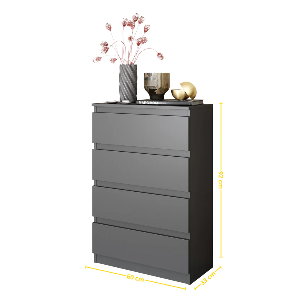 GABRIEL - Cassettiera a 4 cassetti - Credenza per camera da letto - Antracite