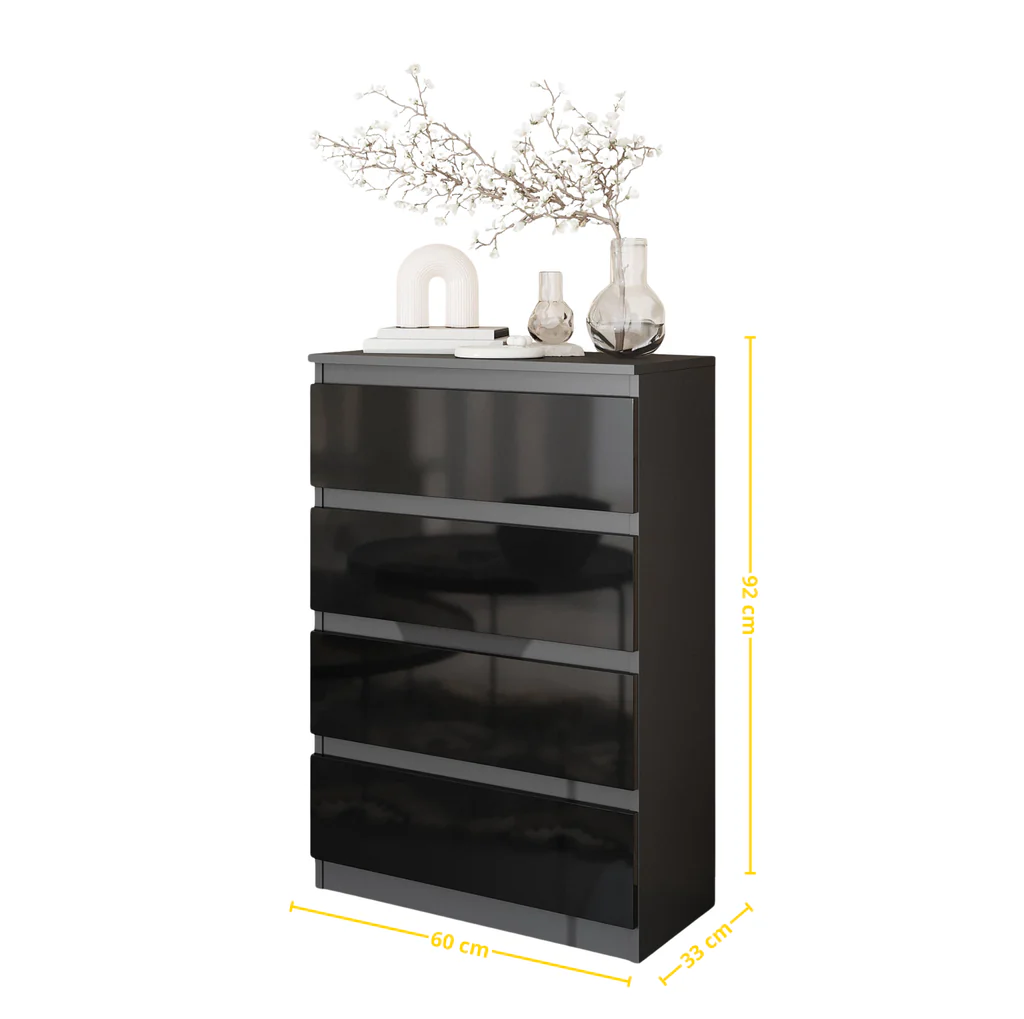 GABRIEL - Cassettiera a 4 cassetti - Credenza per camera da letto - Antracite / Nero lucido