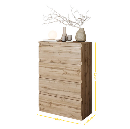 GABRIEL - Cassettiera a 4 cassetti - Credenza per camera da letto - Quercia Wotan