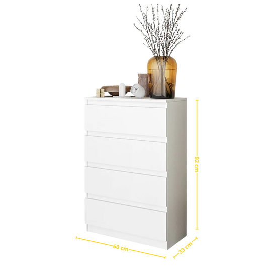 GABRIEL - Comò a 4 cassetti - Credenza per camera da letto - Bianco opaco