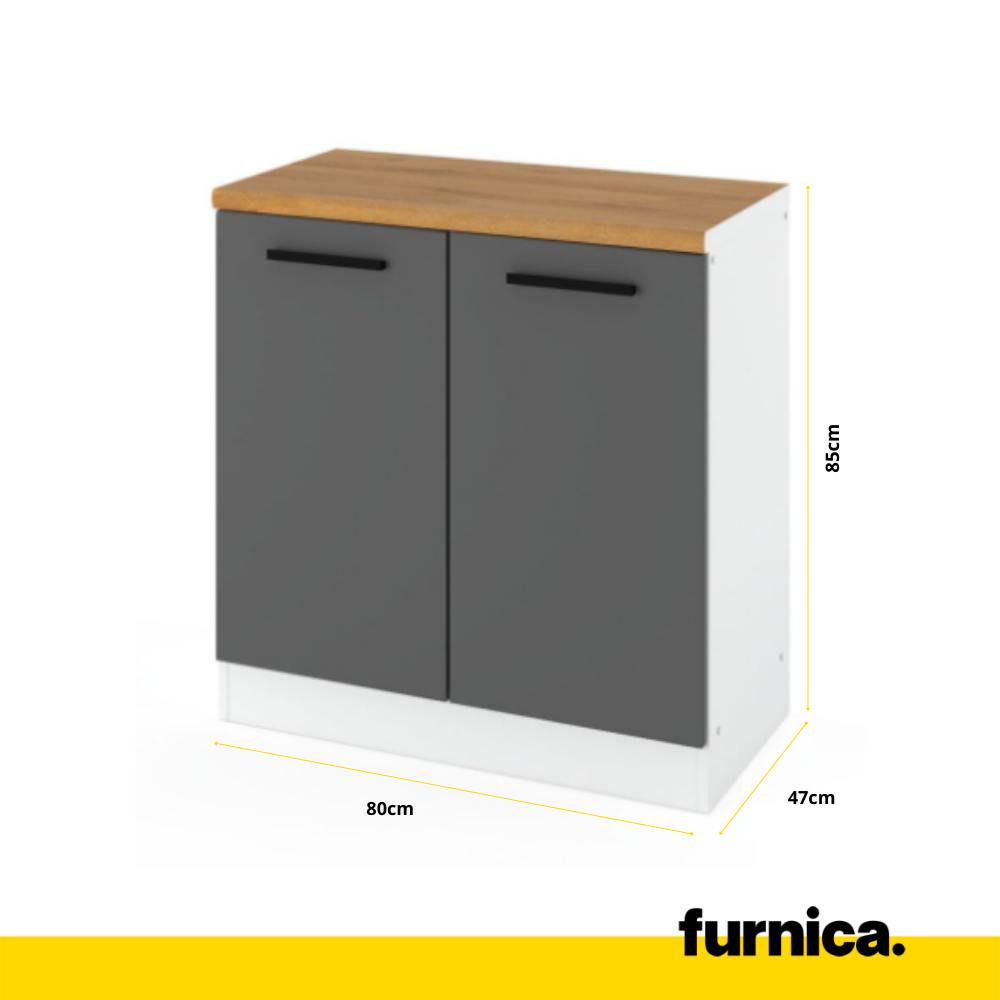 RENO - Set cucina - Rovere Wotan / Bianco opaco con piano di lavoro - 8 unità - 260 cm
