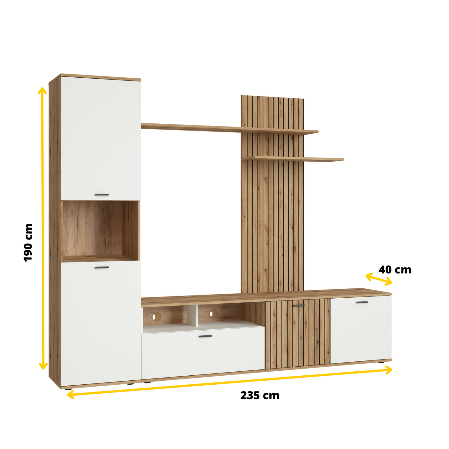 ROSA - Set di mobili per il soggiorno - Bianco Perla Opaco / Rovere Evoke Costa