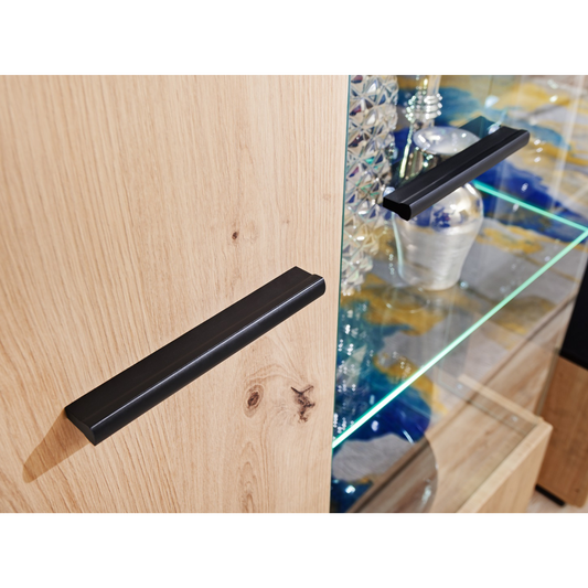 Parete attrezzata SOLIDO - Set di mobili per il soggiorno - Nero opaco / Rovere artigianale