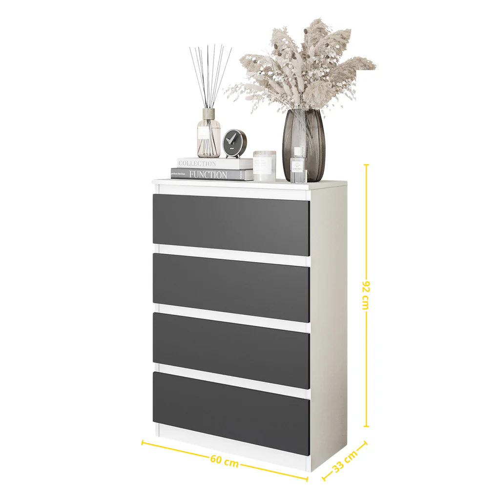 GABRIEL - Cassettiera a 4 cassetti - Credenza per camera da letto - Bianco opaco / Antracite