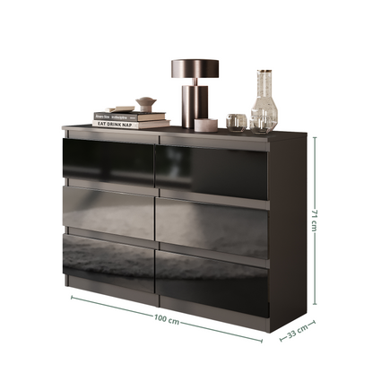 GABRIEL - Cassettiera a 6 cassetti - Credenza per camera da letto - Antracite / Nero lucido