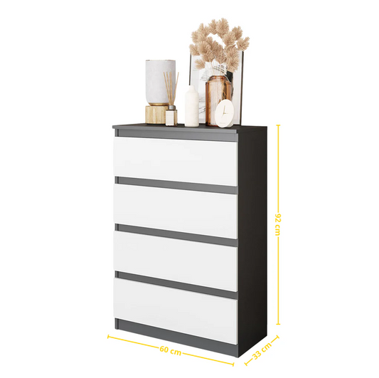 GABRIEL - Cassettiera a 4 cassetti - Credenza per camera da letto - Antracite / Bianco opaco