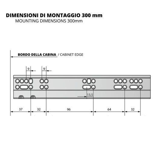 Sistemi per cassetti ammortizzate estrazione totale (sinistra e destra) 300mm