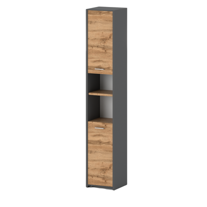 Armadio da bagno EMMA con ante e ripiani - Antracite / Rovere Wotan H165cm L30cm P30cm