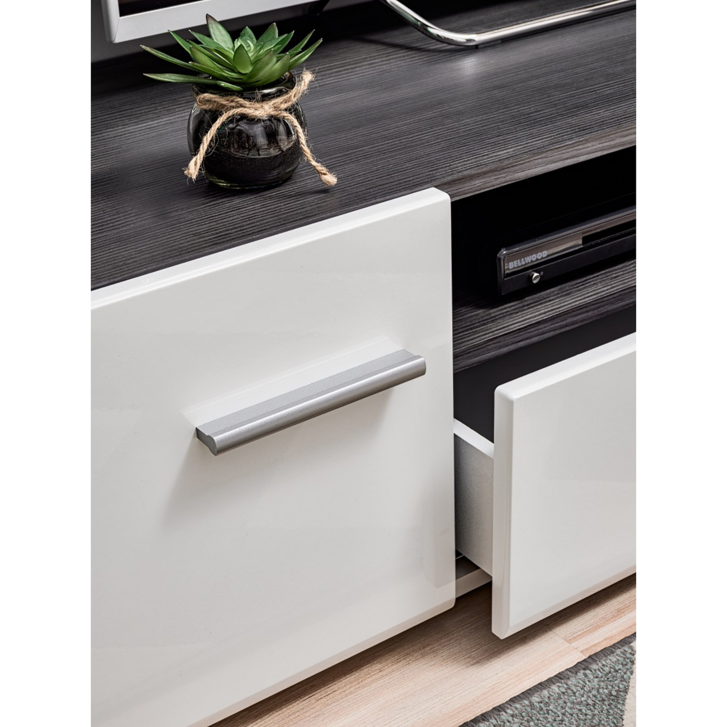 Parete attrezzata SOLIDO TWIN - Set di mobili per il soggiorno - Pino norvegese / Bianco lucido