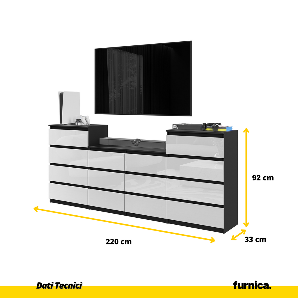 GABRIEL - Cassettiera a 14 cassetti (4+6+4) - Credenza per camera da letto - Antracite / Bianco Lucido