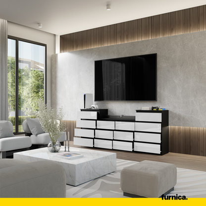 GABRIEL - Cassettiera a 14 cassetti (4+6+4) - Credenza per camera da letto - Antracite / Bianco Lucido