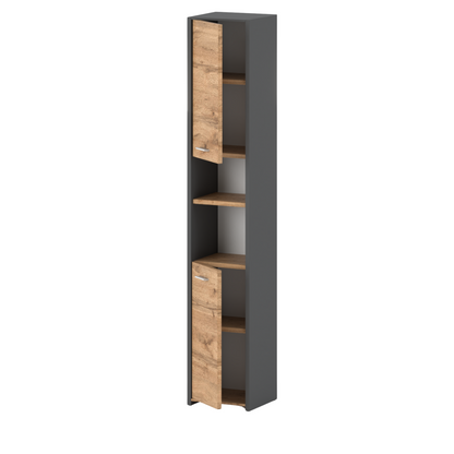 Armadio da bagno EMMA con ante e ripiani - Antracite / Rovere Wotan H165cm L30cm P30cm