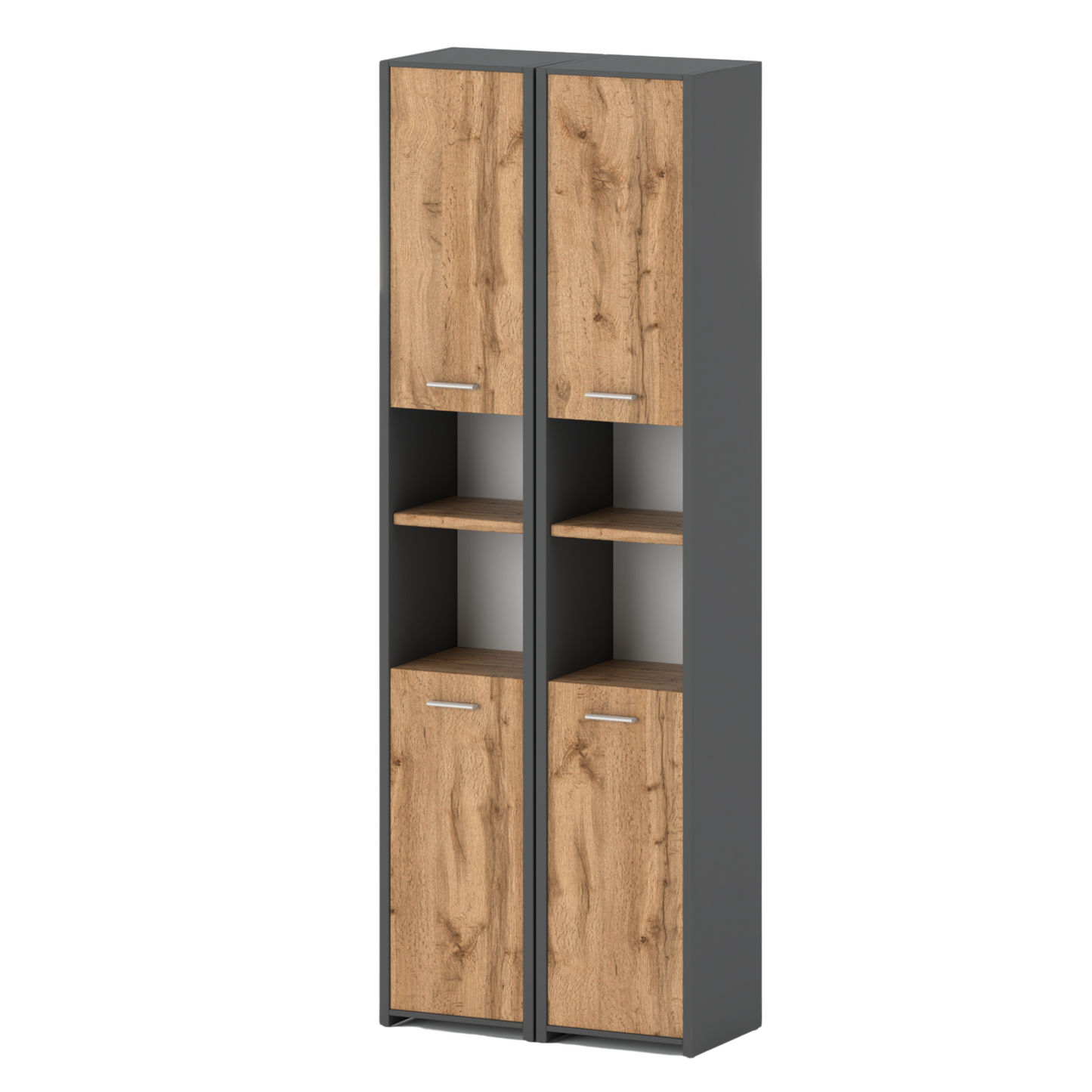 EMMA - Mobile bagno doppio con ante e ripiani - Antracite / Rovere Wotan H165cm L60cm P30cm