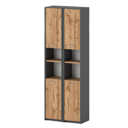 EMMA - Mobile bagno doppio con ante e ripiani - Antracite / Rovere Wotan H165cm L60cm P30cm