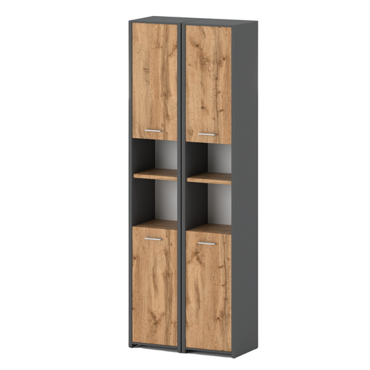 EMMA - Mobile bagno doppio con ante e ripiani - Antracite / Rovere Wotan H165cm L60cm P30cm
