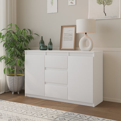 MIKEL - Cassettiera a 3 cassetti e 2 ante - Credenza per camera da letto - Bianco Opaco
