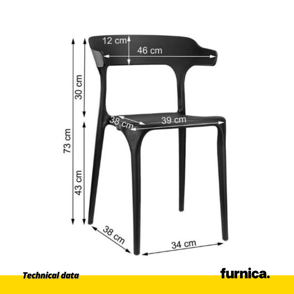 STEFANO - Sedia da pranzo/ufficio in plastica con gambe in plastica - Nero