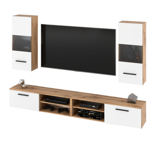 MIRANDA - Set di mobili TV sospesi - 4 armadi - Rovere Wotan / Bianco opaco