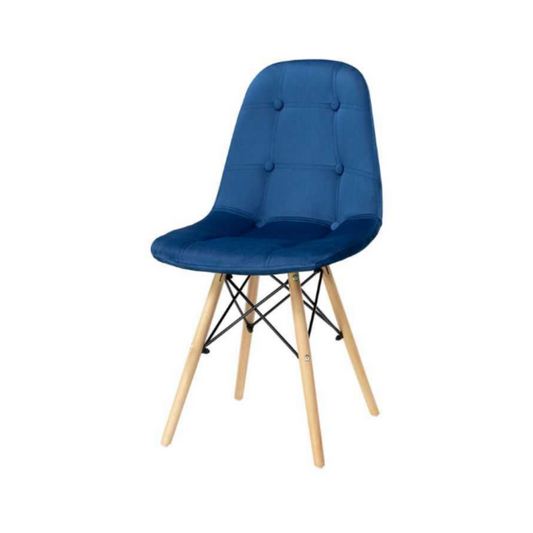 FABRIZIO - Sedia da pranzo/ufficio in velluto trapuntato con bottoni e gambe in legno - Blu Scuro
